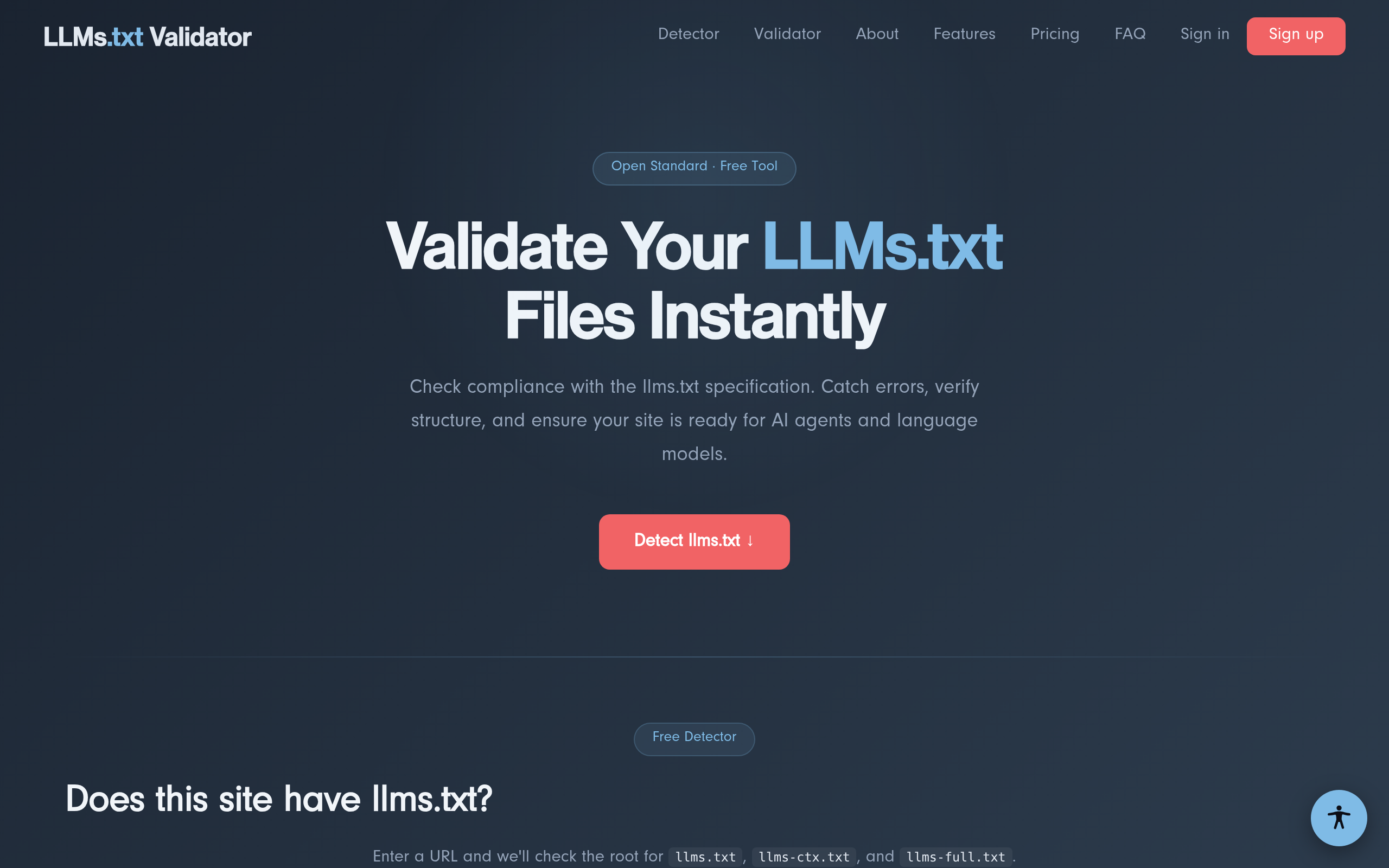 The LLMs.txt Validator home page